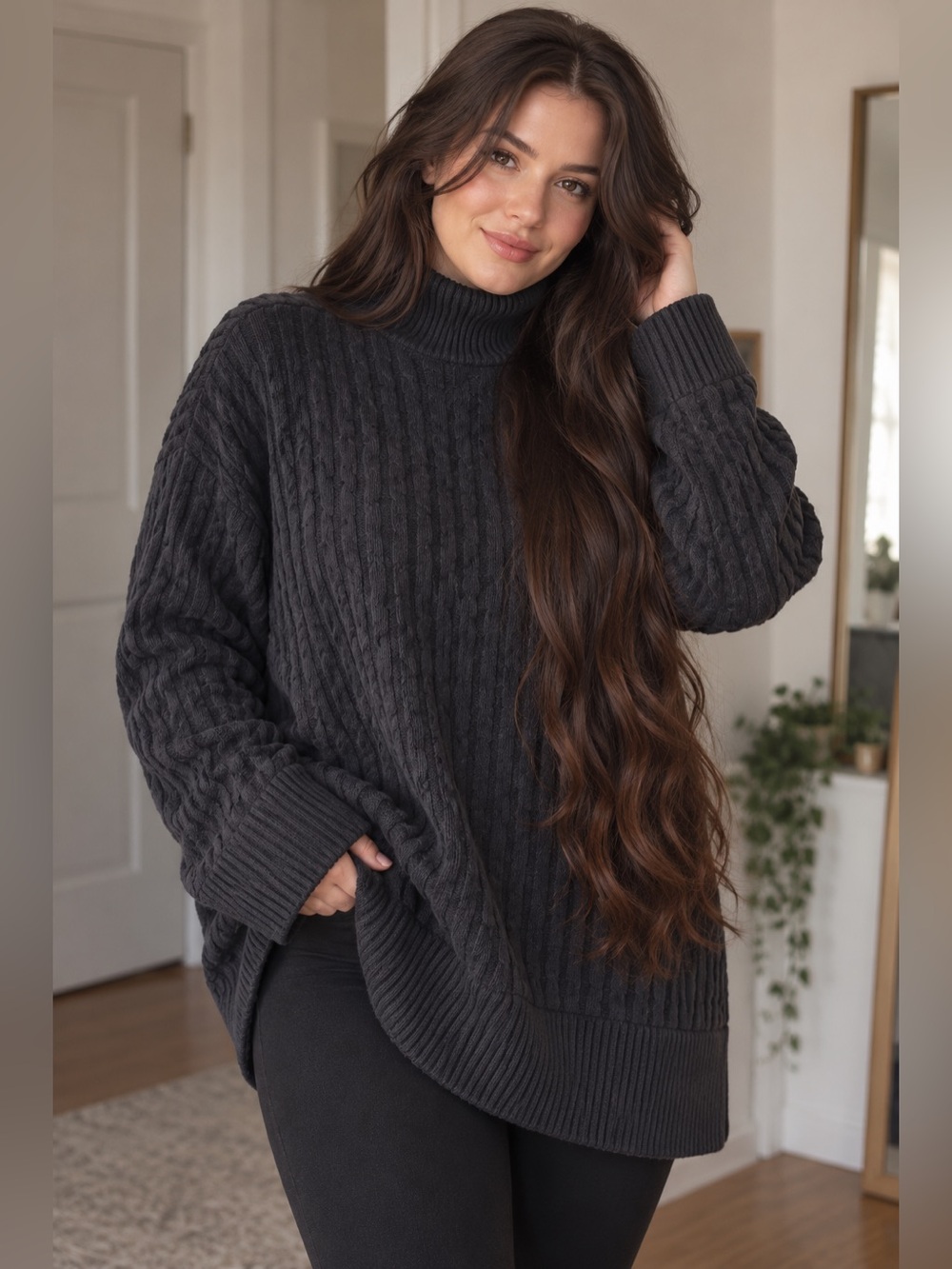 lululemon athletica Charcoal Cable-Knit Turtleneck Sweater